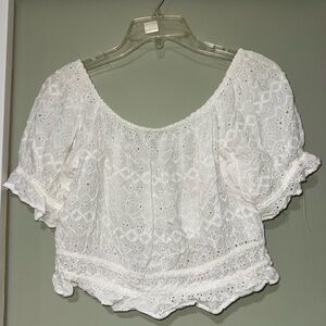 American Eagle Cropped Off the Shoulder White Eyelet Blouse